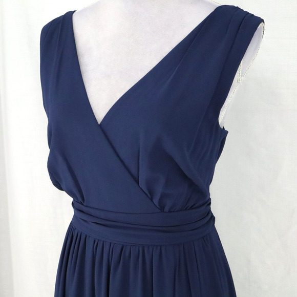 Lulus Gown Womens XL Navy Blue Stretch Knit Faux Wrap Dress Sleeveless Back Zip - Picture 6 of 13